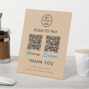 Professional Cash App Venmo QR Code Scan to Pay Pedestal Sign