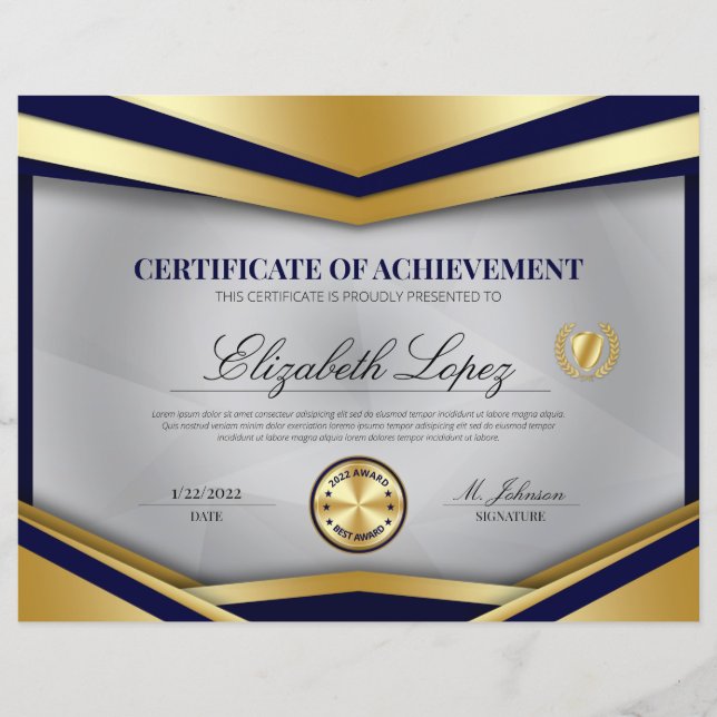 Professional Certificate of Achievement Award (Front)