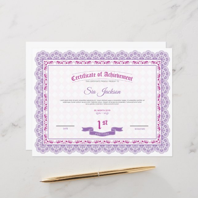 Professional Certificate of Achievement Template (Front/Back In Situ)