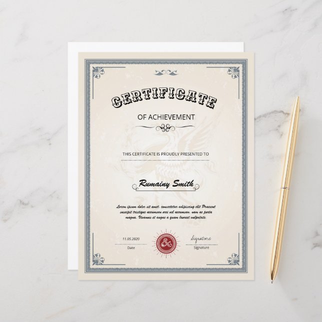 Professional Certificate of Achievement Template (Front/Back In Situ)