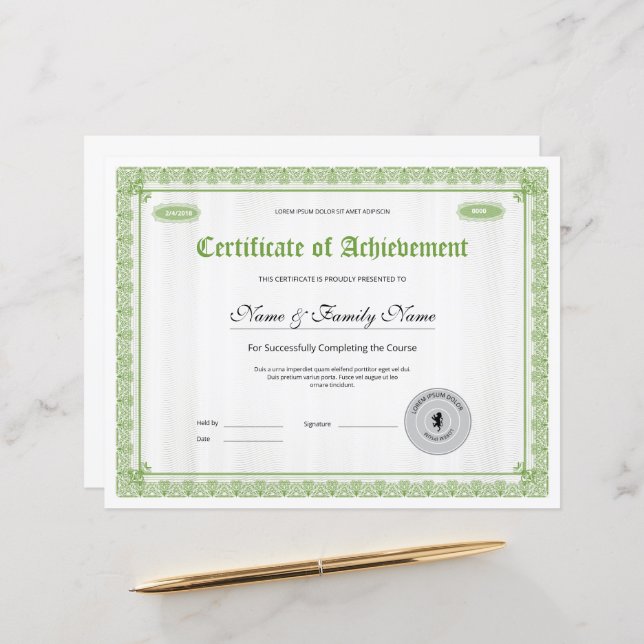 Professional Certificate of Achievement Template  (Front/Back In Situ)