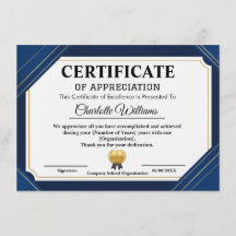 Professional Certificate of Appreciation Blue Gold