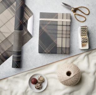 Professional Charcoal Grey and Tan Plaid Wrapping Paper