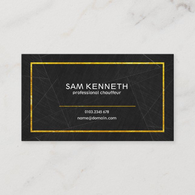 Professional Chauffeur Black Marble Gold Borders Business Card (Front)