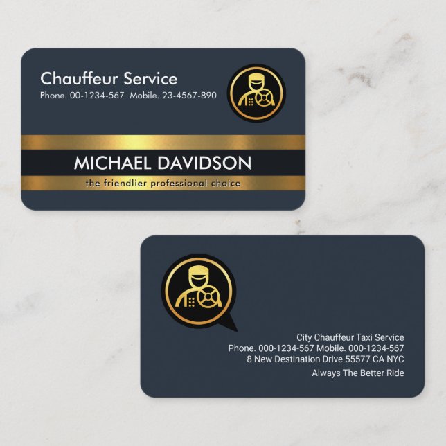 Professional Chauffeur Driver Gold Lines Business Card (Front/Back)