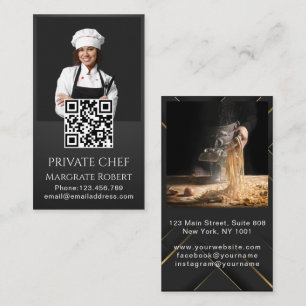 Professional Chef Minimalist Black Typography qr Business Card