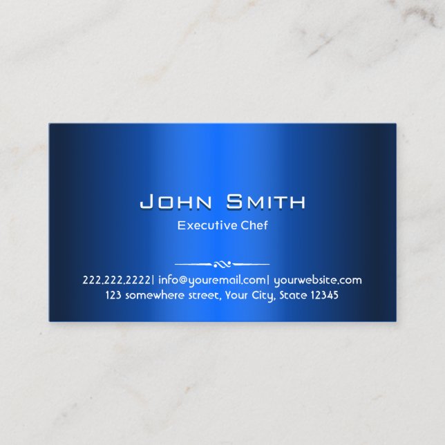 Professional Chef Royal Blue Metal Business Card (Front)