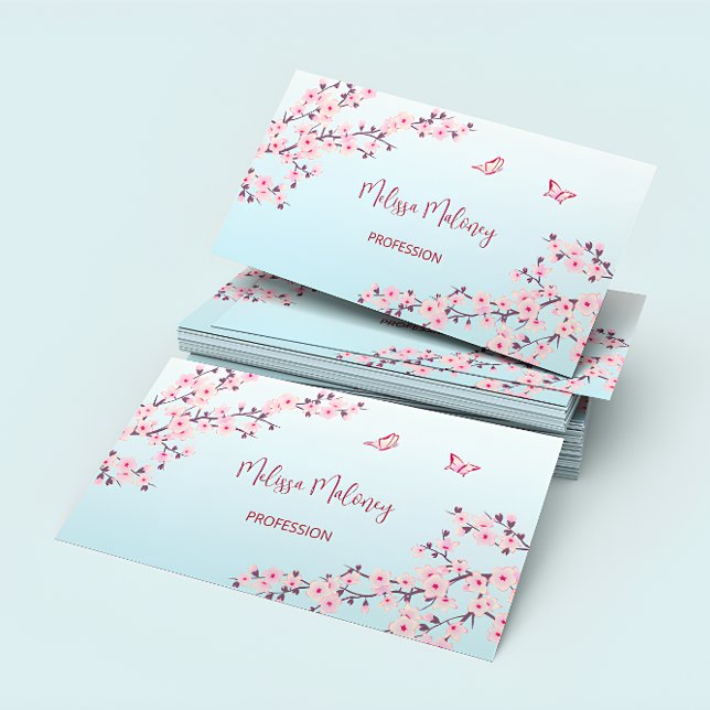 Professional Cherry Blossom Pink Turquoise Floral Business Card (Creator Uploaded)