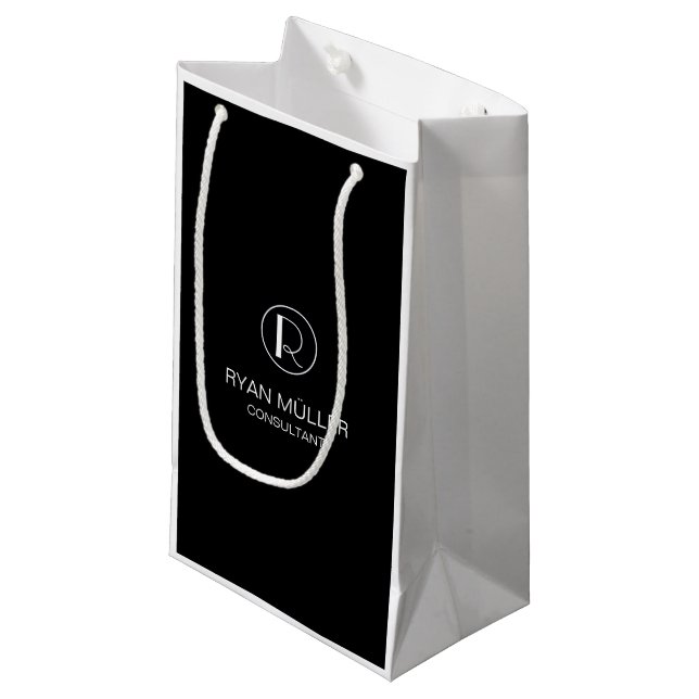 Professional Chic Elegant Plain and Monogram Small Gift Bag (Front Angled)
