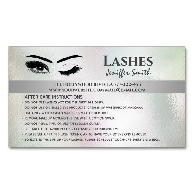 Professional chic holographic lashes after care magnetic business card (Front)