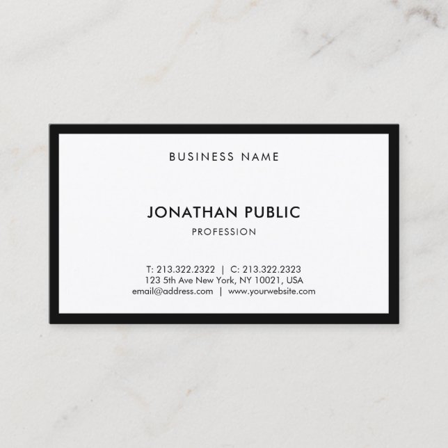 Professional Chic Modern Black White Elegant Plain Business Card (Front)