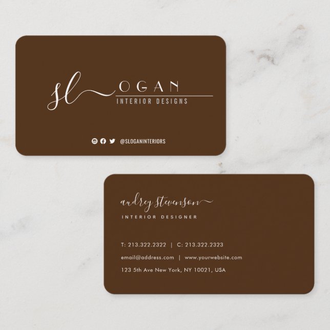 Professional Chic Signature Brown Business Card (Front/Back)