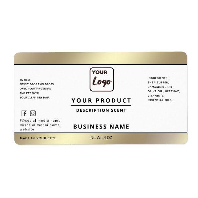 Professional chic simple logo  gold product label (Front)