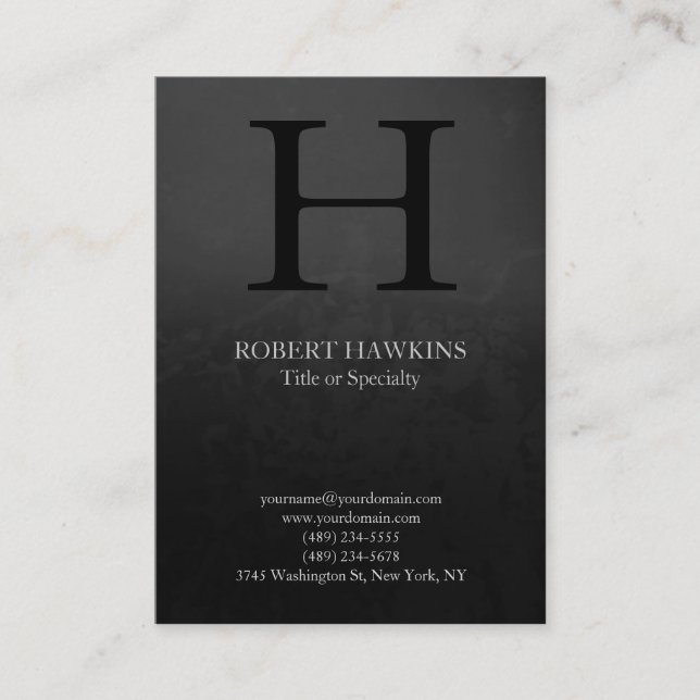 Professional chubby modern grey black monogram business card (Front)