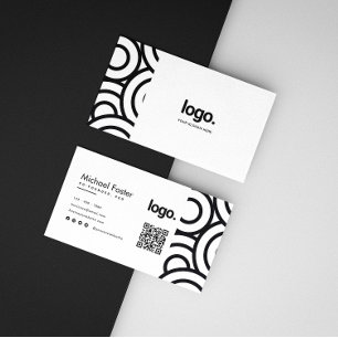 Professional Circle Black White Minimalist QR Code Business Card