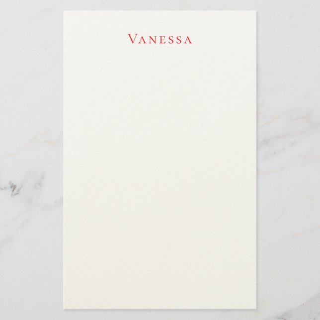 Professional classical font own name custom red stationery (Front)