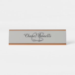 Professional Classical Grey Monogram Desk Name Plate