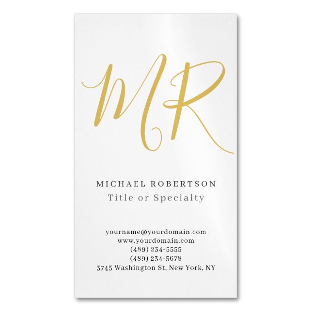 Professional Classical Monogram Minimalist Plain Magnetic Business Card (Front Vertical)