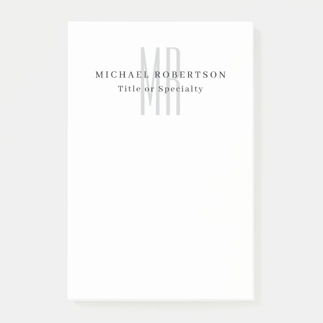 Professional Classical Monogram Minimalist Plain Post-it Notes (Front)