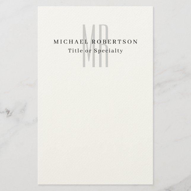 Professional Classical Monogram Minimalist Plain Stationery (Front)