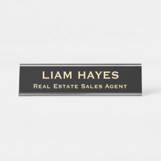 Professional Classy Modern Black Gold Office Desk Name Plate