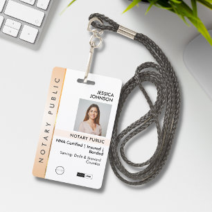 Professional Classy Peach & Gold Photo Notary   ID Badge
