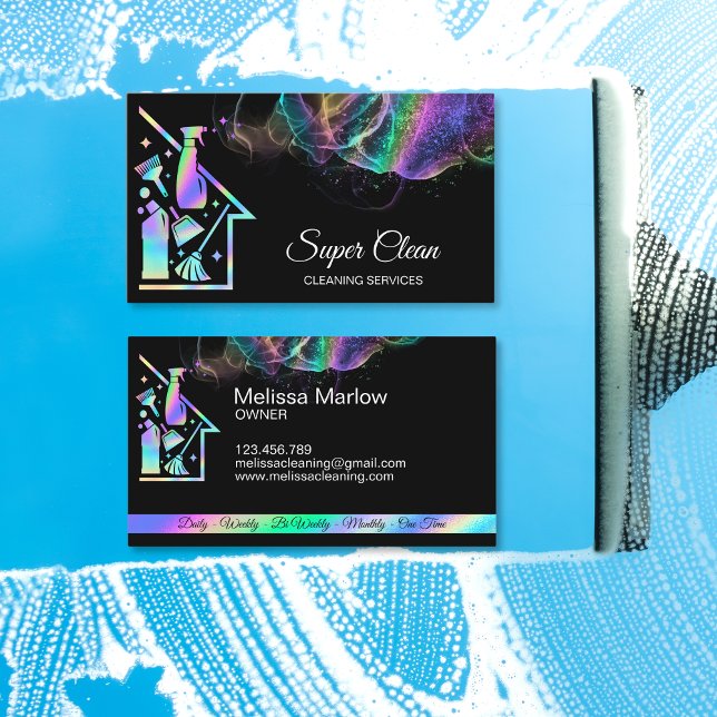 Professional Cleaning Holographic Janitor Services Business Card (Creator Uploaded)