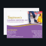Professional Cleaning/Janitorial Housekeeping Postcard<br><div class="desc">Boost publicity with these professional postcards (template) for house cleaning, housekeeping or janitor (janitorial) small business. These postcards are designed with purple text and a gold (faux) glitter colour on the front side with purple text on the back. Customise the flyers by adding or removing elements to suit your company's...</div>