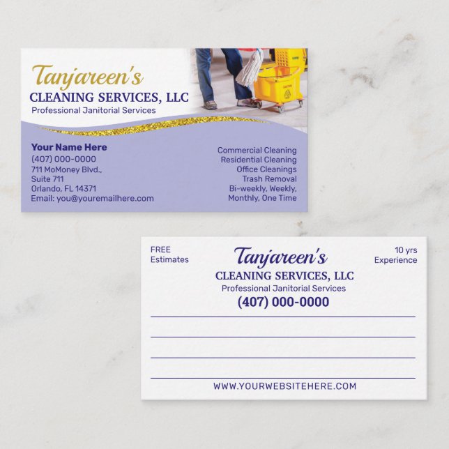 Professional Cleaning/Janitorial Housekeeping Serv Business Card (Front/Back)