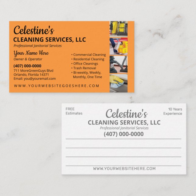 Professional Cleaning/Janitorial Housekeeping Serv Business Card (Front/Back)