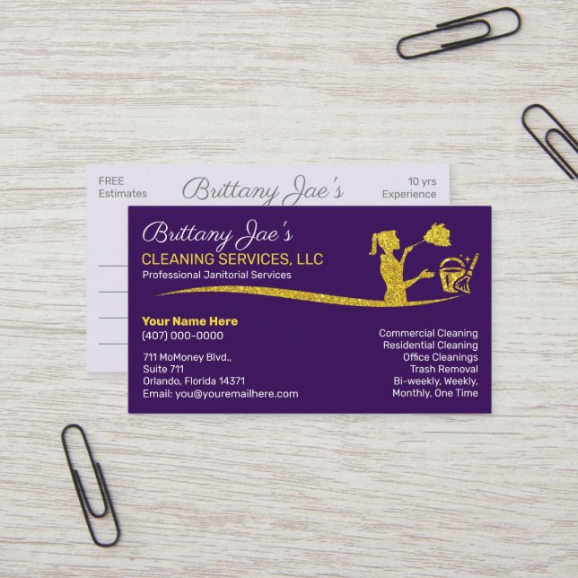 Professional Cleaning/Janitorial Housekeeping Serv Business Card (Front/Back In Situ)