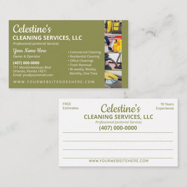 Professional Cleaning/Janitorial Housekeeping Serv Business Card (Front/Back)