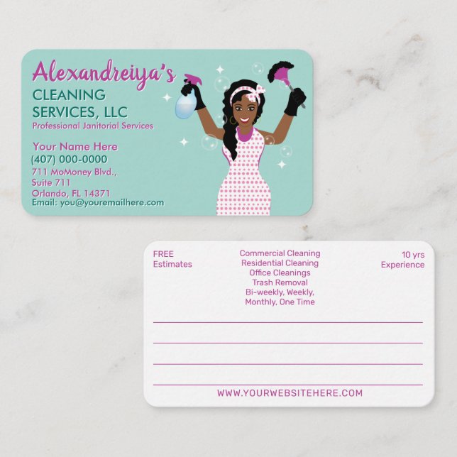 Professional Cleaning/Janitorial Housekeeping Serv Business Card (Front/Back)