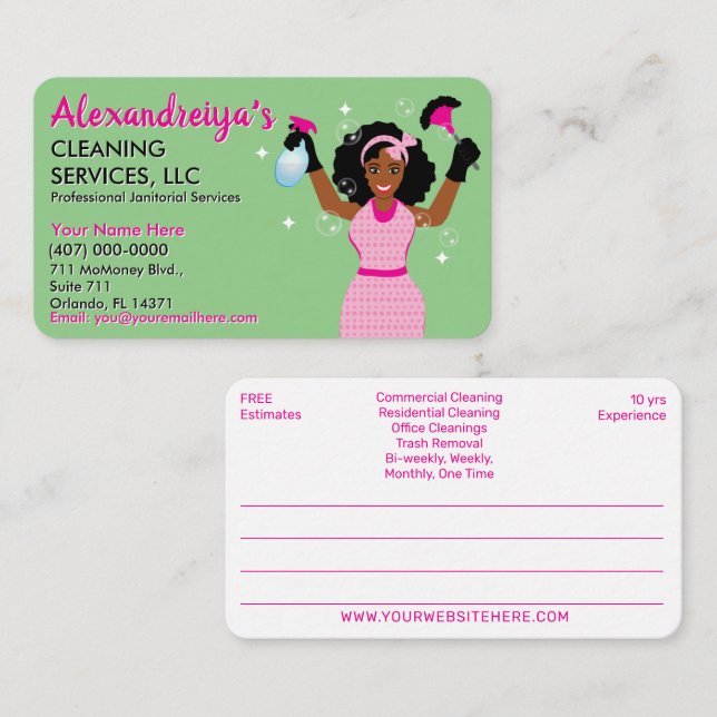 Professional Cleaning/Janitorial Housekeeping Serv Business Card (Front/Back)