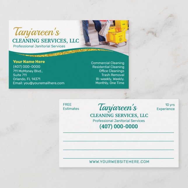 Professional Cleaning/Janitorial Housekeeping Serv Business Card (Front/Back)