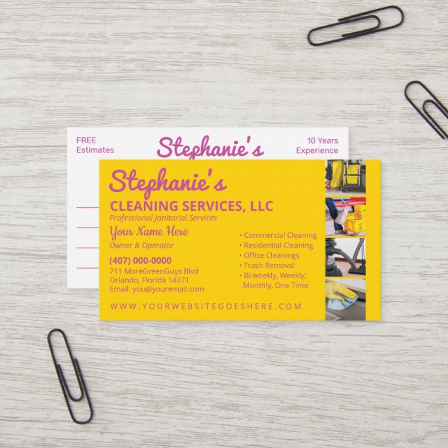 Professional Cleaning/Janitorial Housekeeping Serv Business Card (Front/Back In Situ)