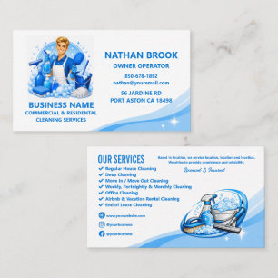 Professional Cleaning Service Blue Blonde Male Business Card