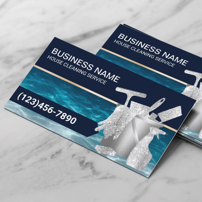 Professional Cleaning Service Blue Housekeeping Business Card (Creator Uploaded)