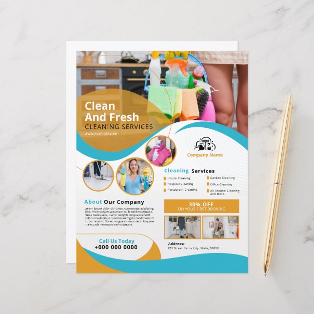 Professional Cleaning Service Flyer Template (Front/Back In Situ)