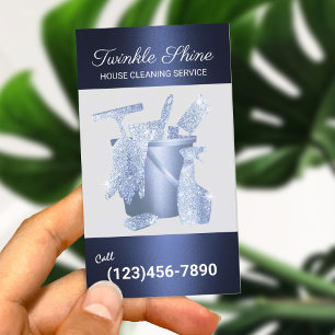 Professional Cleaning Service Navy Blue Metallic Business Card
