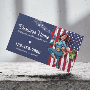 Professional Cleaning Service Patriotic Navy Blue Business Card