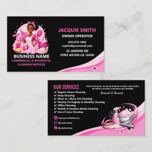 Professional Cleaning Service Pink and Black Business Card