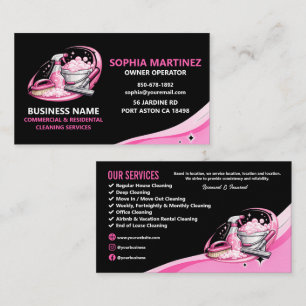 Professional Cleaning Service Pink and Black Business Card