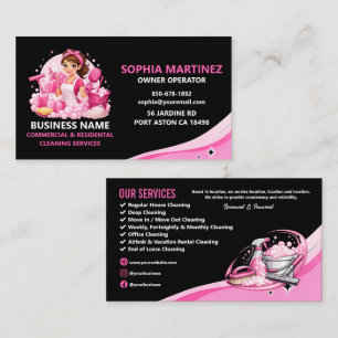 Professional Cleaning Service Pink and Black Business Card
