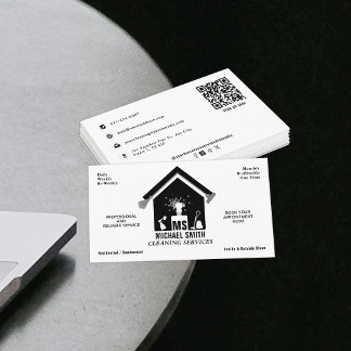 Professional Cleaning Service Simple Monogram Logo Business Card