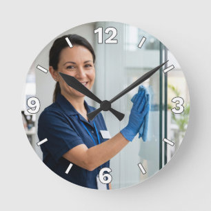 Professional Cleaning Service Window Decor Round Clock