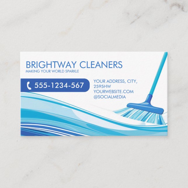  Professional Cleaning Services Blue Broom  Business Card (Front)