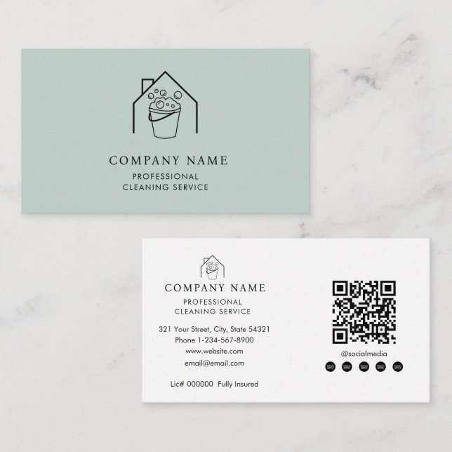 Professional Cleaning Services Logo Modern Teal Business Card (Front/Back)