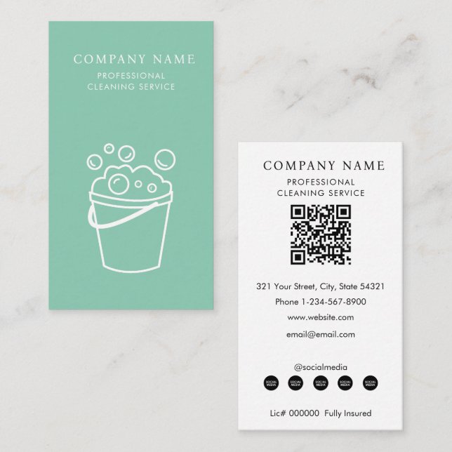 Professional Cleaning Services Logo Modern Teal Business Card (Front/Back)