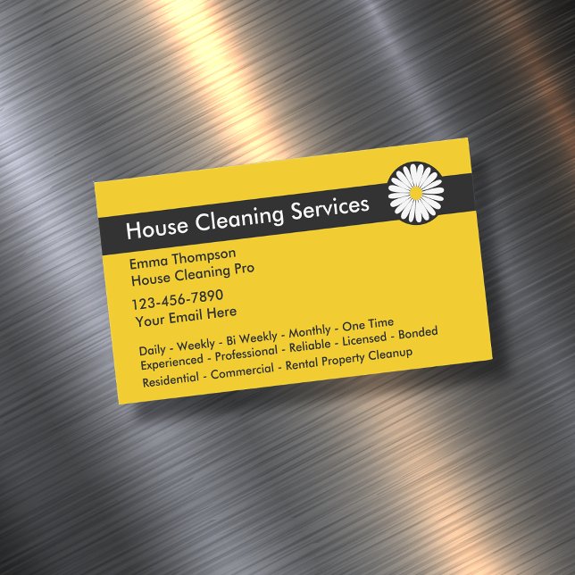Professional Cleaning Services Modern Daisy Design Magnetic Business Card (Creator Uploaded)